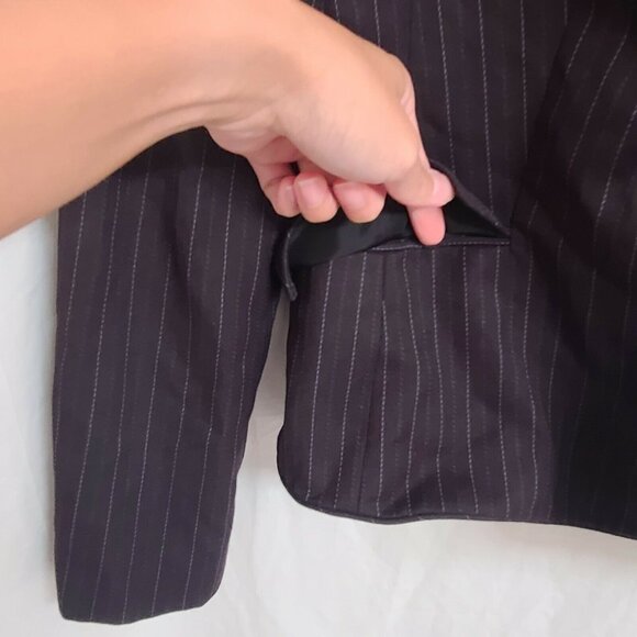 G2000 Blazer Size 7 Juniors Black Pinstripe Wool Blend Long Sleeve Hook Closure - Picture 5 of 12